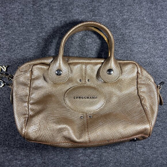 Longchamp Quadri Handbag Purse Leather Metallic Gold Charms Keychains - Picture 1 of 16